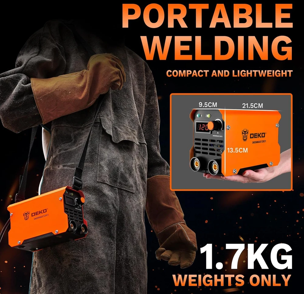 DEKO suvirinimo aparatas MMA 120 A, inverterinis, 220 V, nešiojamas, DKEMMAX120C1