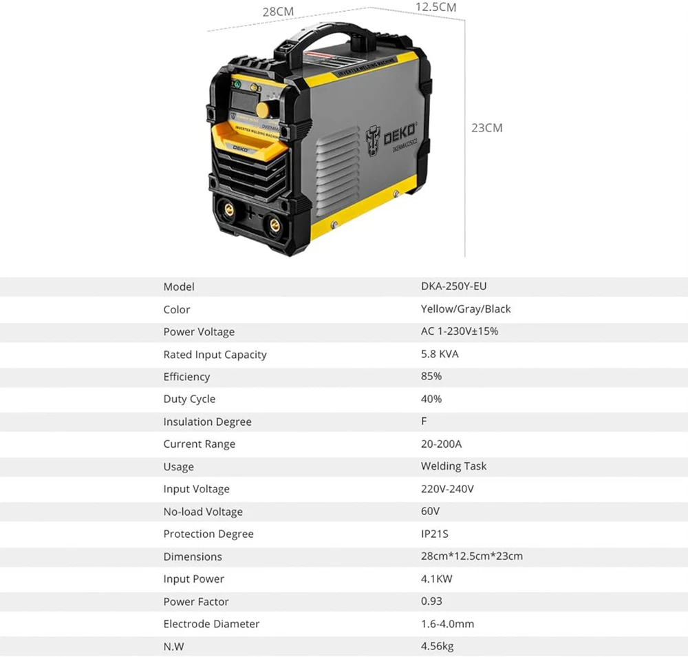 DEKO suvirinimo aparatas MMA 250 A, 220 V, inverterinė technologija, MMA-250 A