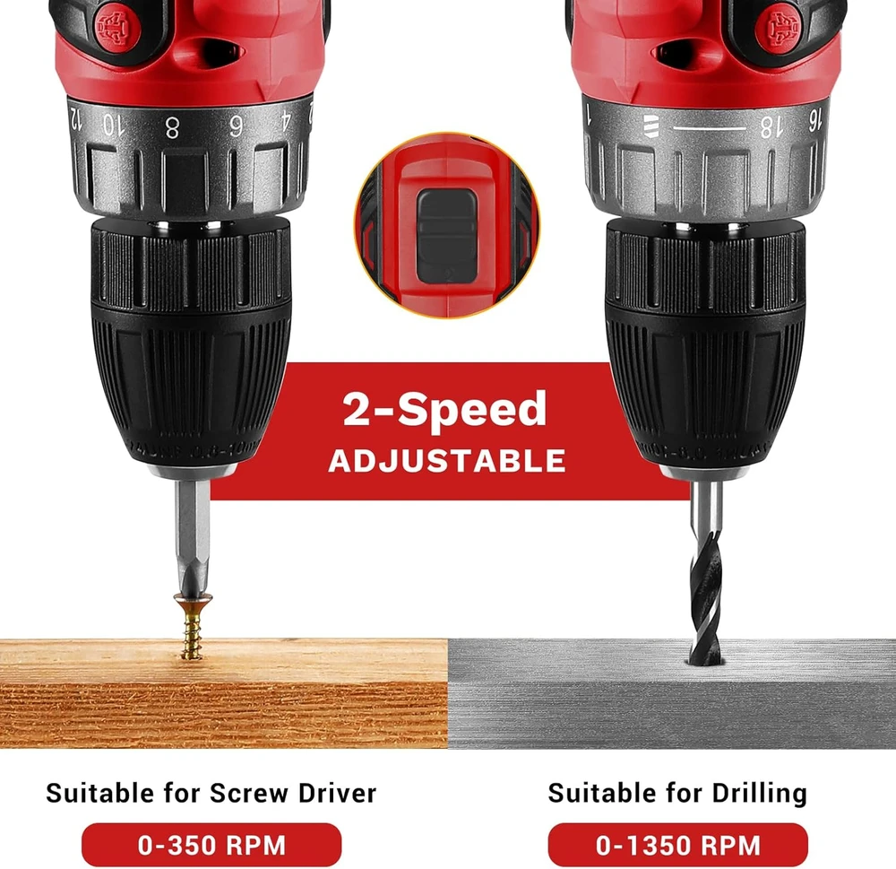 DEKOPRO akumuliatorinio gręžtuvo-suktuvo rinkinys 20 V, 1,5 Ah, 40 Nm, su priedais, DKCD20XL02R-AZ01-EUGS