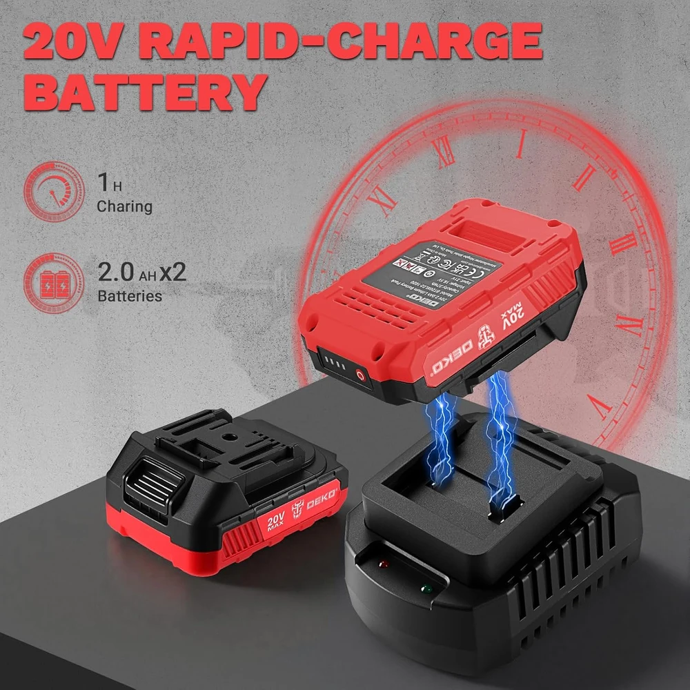 DEKOPRO akumuliatorinis gręžtuvas ir smūginis suktuvas 20 V, 400 W, 2 x 2,0 Ah baterijos, DKMLTK0008