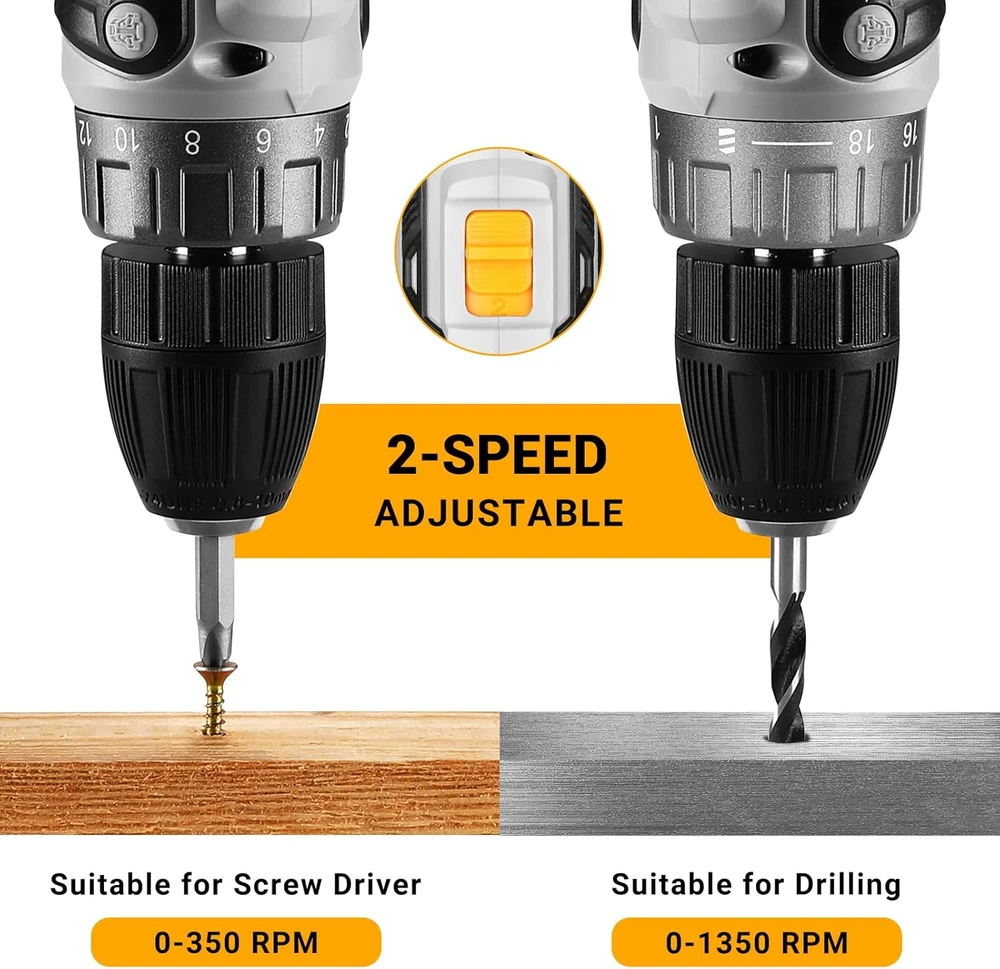 DEKOPRO akumuliatorinis smūginis gręžtuvas 20 V, 40 Nm, 2 greičiai, LED, su 2 baterijomis