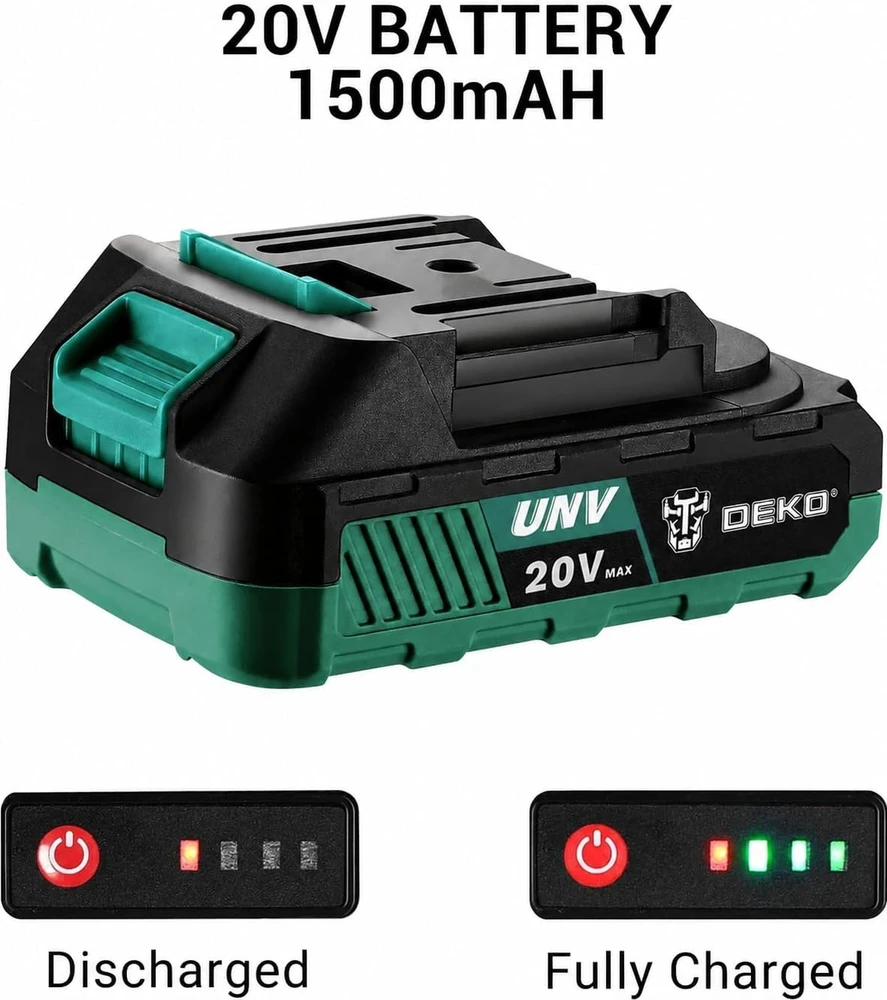 DEKOPRO akumuliatorinis suktuvas-gręžtuvas 20 V, 1,5 Ah, 1350 aps./min., su priedų rinkiniu, DKCD20XL02 l-AZ01-GS