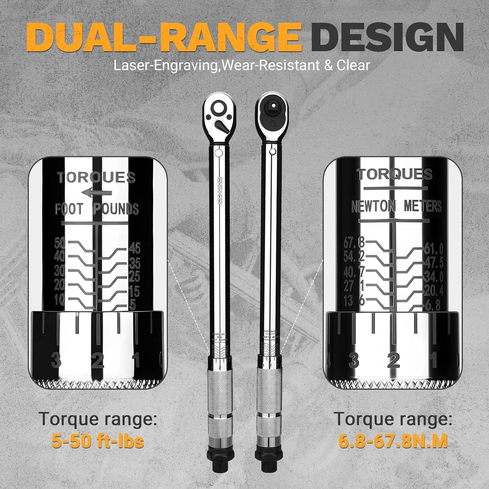 DEKOPRO dinamometrinis raktas 3/8", 6,8–67,8 Nm, nerūdijančio plieno, 72 dantų, ±3% tikslumas, 37 cm, DKHWTW0002