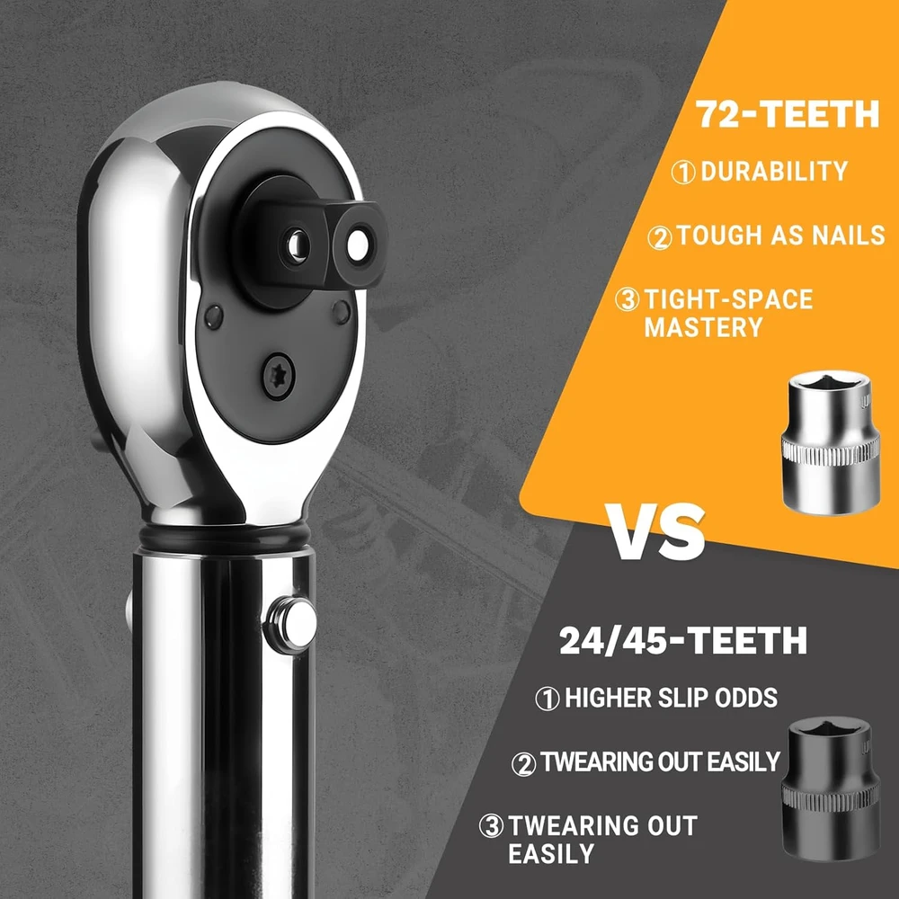 DEKOPRO dinamometrinis raktas 3/8", 6,8–67,8 Nm, nerūdijančio plieno, 72 dantų, ±3% tikslumas, 37 cm, DKHWTW0002