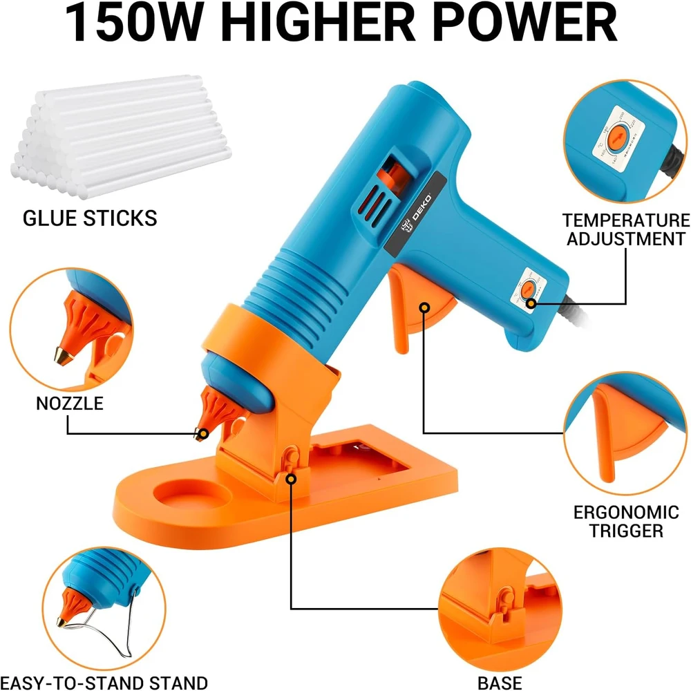 DEKOPRO elektrinis klijų pistoletas 150 W, reguliuojama temperatūra, su 35 klijų lazdelėmis, DKPHGG0014