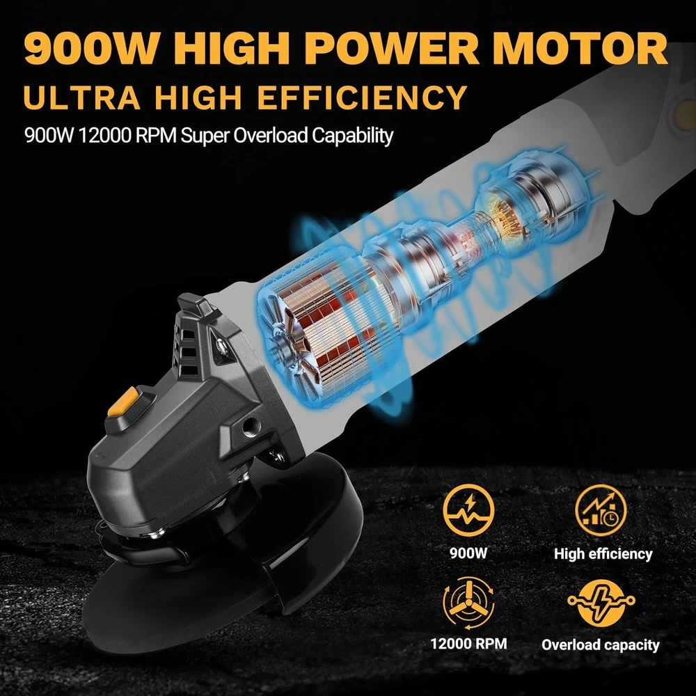 DEKOPRO kampinis šlifuoklis 125 mm 900 W, elektrinis, 12 000 aps./min, ilga rankena DKPGAGA090C4