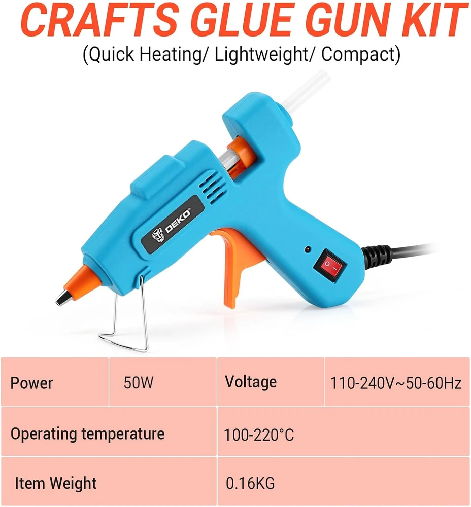 DEKOPRO karštų klijų pistoletas 50 W su 85 klijų lazdelėmis 7 mm x 120 mm, mėlynas, DKPHGG0015