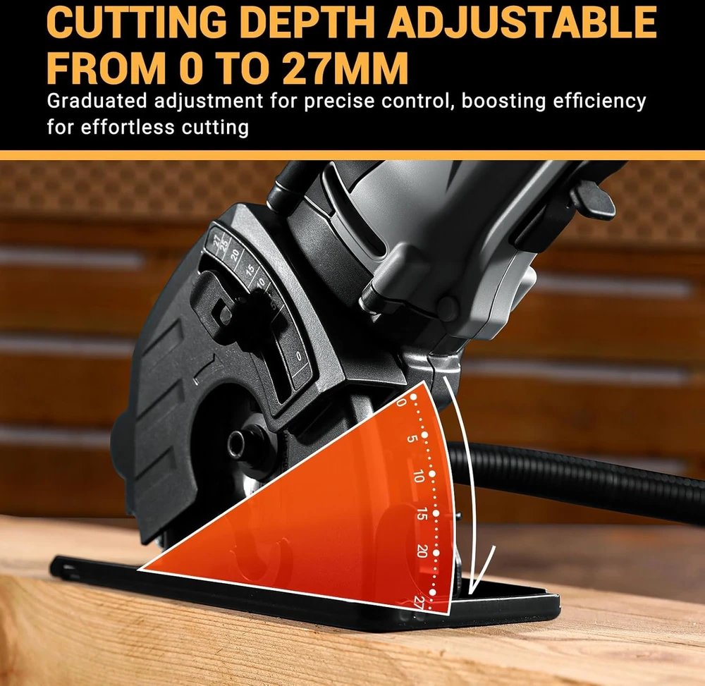 DEKOPRO mini diskinis pjūklas 600 W, 5500 aps./min., 85 mm diskas, pjovimo gylis iki 27 mm, DKPMCS0001