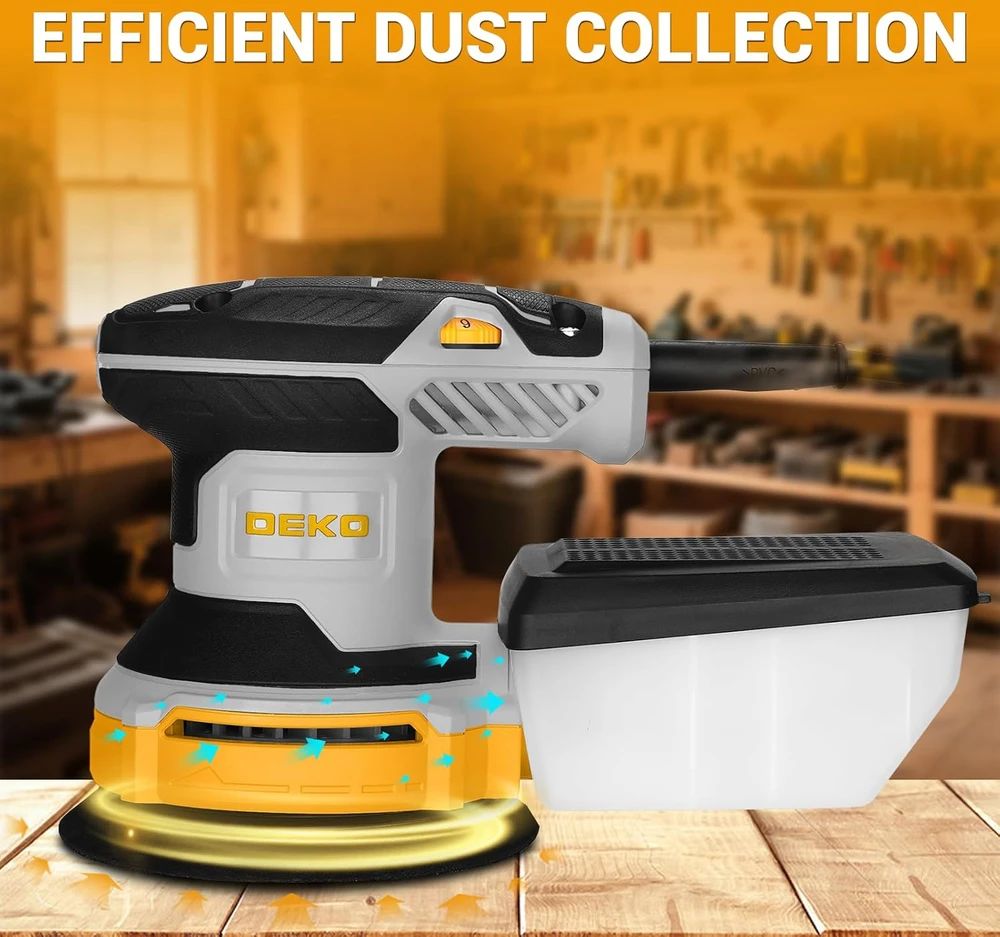 DEKOPRO osciliacinė šlifuoklė 300 W, 6 greičiai, 14000 aps./min., 125 mm, DKOS30A125Y