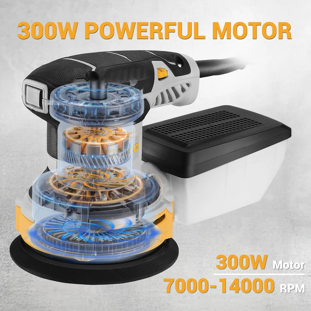DEKOPRO osciliacinė šlifuoklė 300 W, 6 greičiai, 14000 aps./min., 125 mm, DKOS30A125Y
