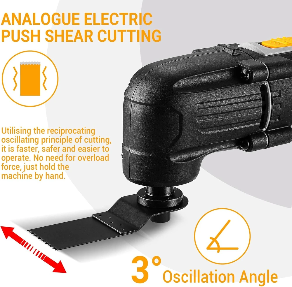 DEKOPRO osciliacinis daugiafunkcis įrankis 300 W, 3000–22000 rpm, su kintamu greičiu, DKPOMT0001