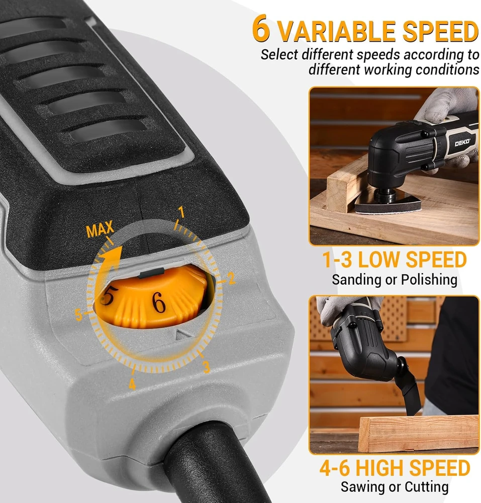 DEKOPRO osciliacinis daugiafunkcis įrankis 300 W, 3000–22000 rpm, su kintamu greičiu, DKPOMT0001