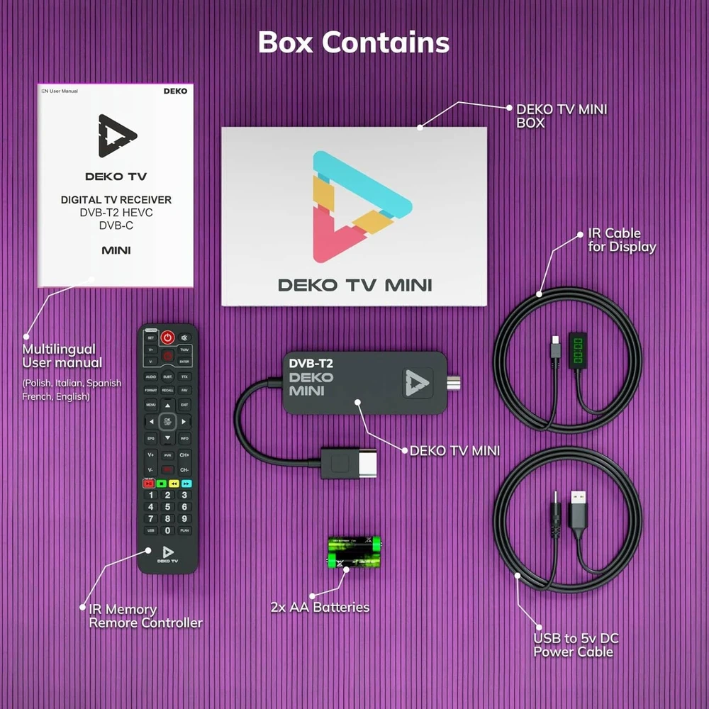 DekoTV DVB-T2 TV ryšio imtuvas mini dekoderis HEVC H.265 HDMI jungtis