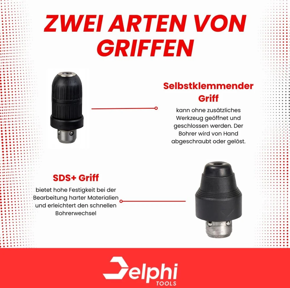 Delphi smūginis gręžtuvas-kaltas SDS+ 2600 W, 4 J, 4 režimai, Bohrhammer Delphi