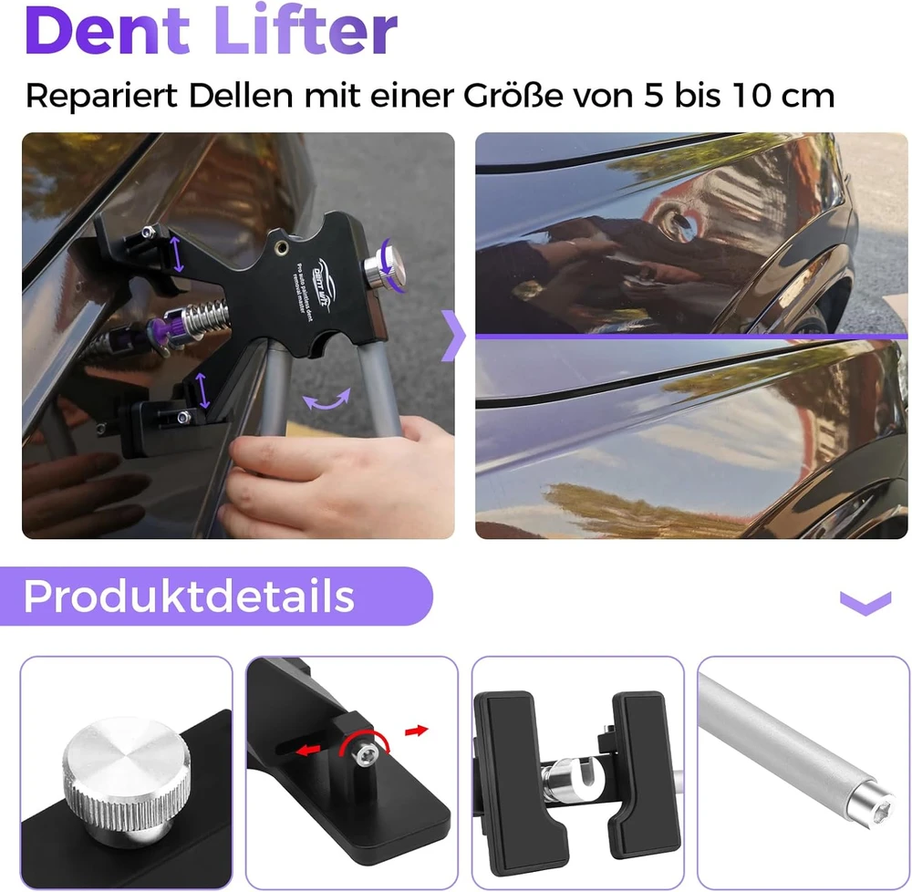 DentWiz automobilių įlenkimų taisymo įrankių rinkinys PDR su 100 W klijavimo pistoletu ir priedais MPT-TK108DE