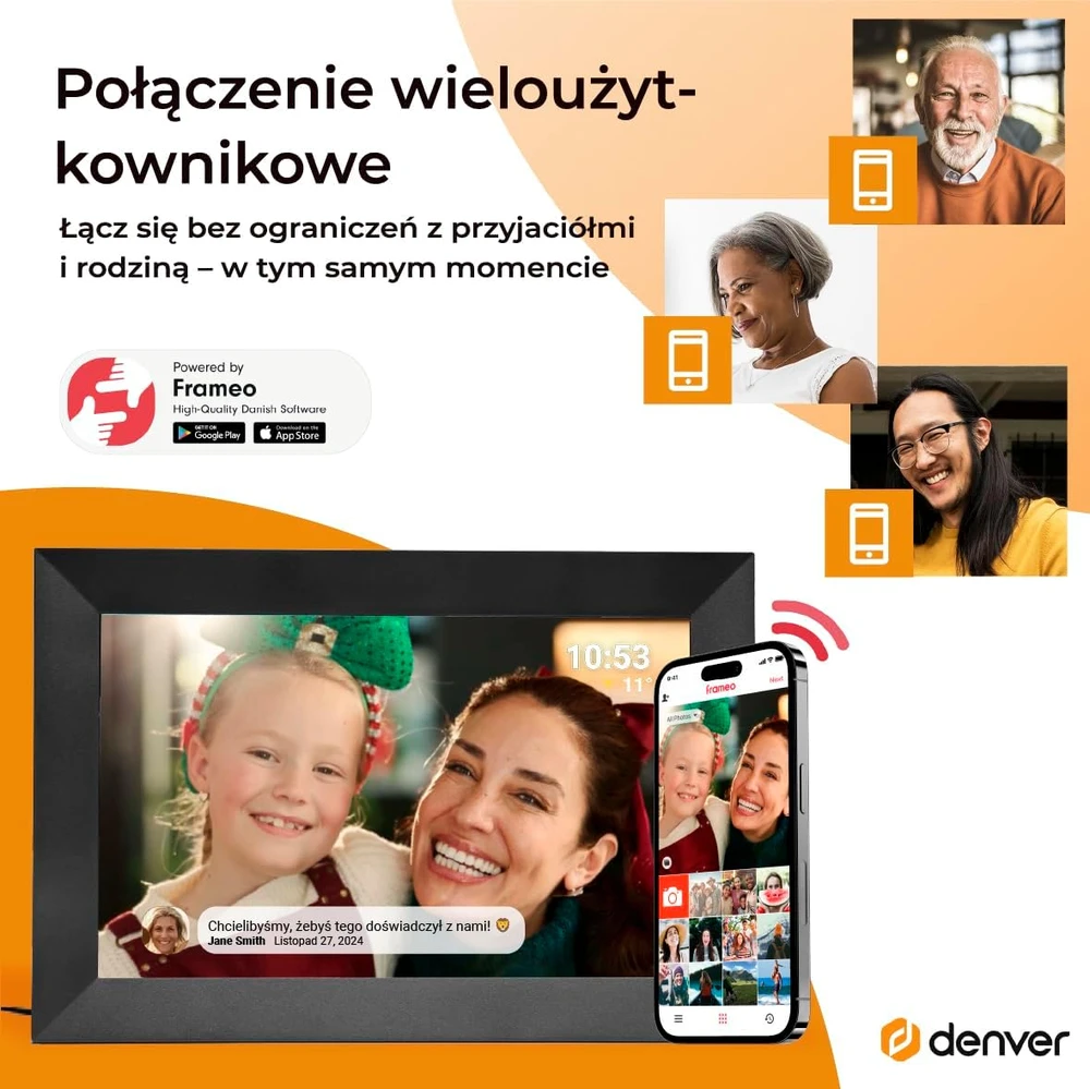 DNV Denver PFF-1024BMK2 skaitmeninis nuotraukų rėmelis Juoda 25,6 cm (10.1″) Lietimui jautrus ekranas „Wi-Fi“