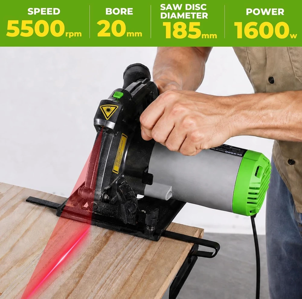 DESOON diskinis pjūklas 1600 W, Ø 185 mm, pjovimo gylis 65 mm, DSPCCS0007