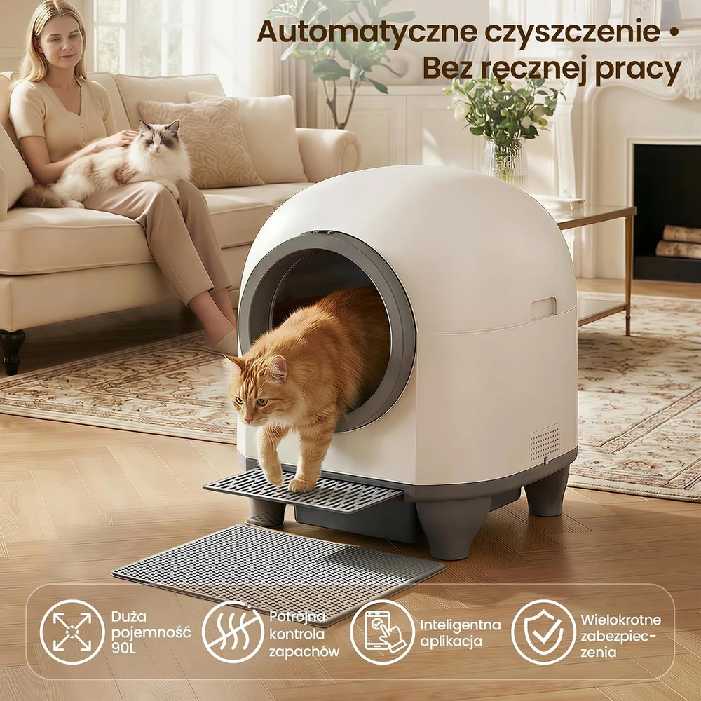 Devoko automatinė savaime išsivalanti kačių kraiko dėžė 90 l, iki 10 kg, MW-0769E-FR