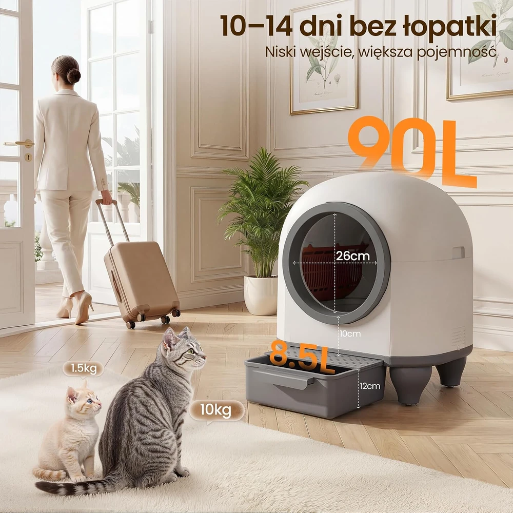 Devoko automatinė savaime išsivalanti kačių kraiko dėžė 90 l, iki 10 kg, MW-0769E-FR