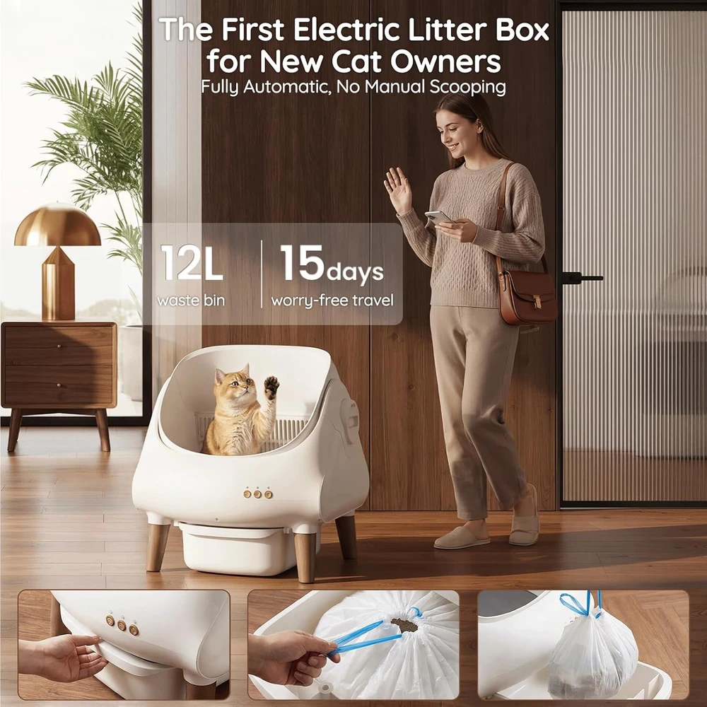 Devoko automatinė savaime išsivalanti kačių kraiko dėžė XXL su Wi-Fi, 12 l, MW-1314-DE