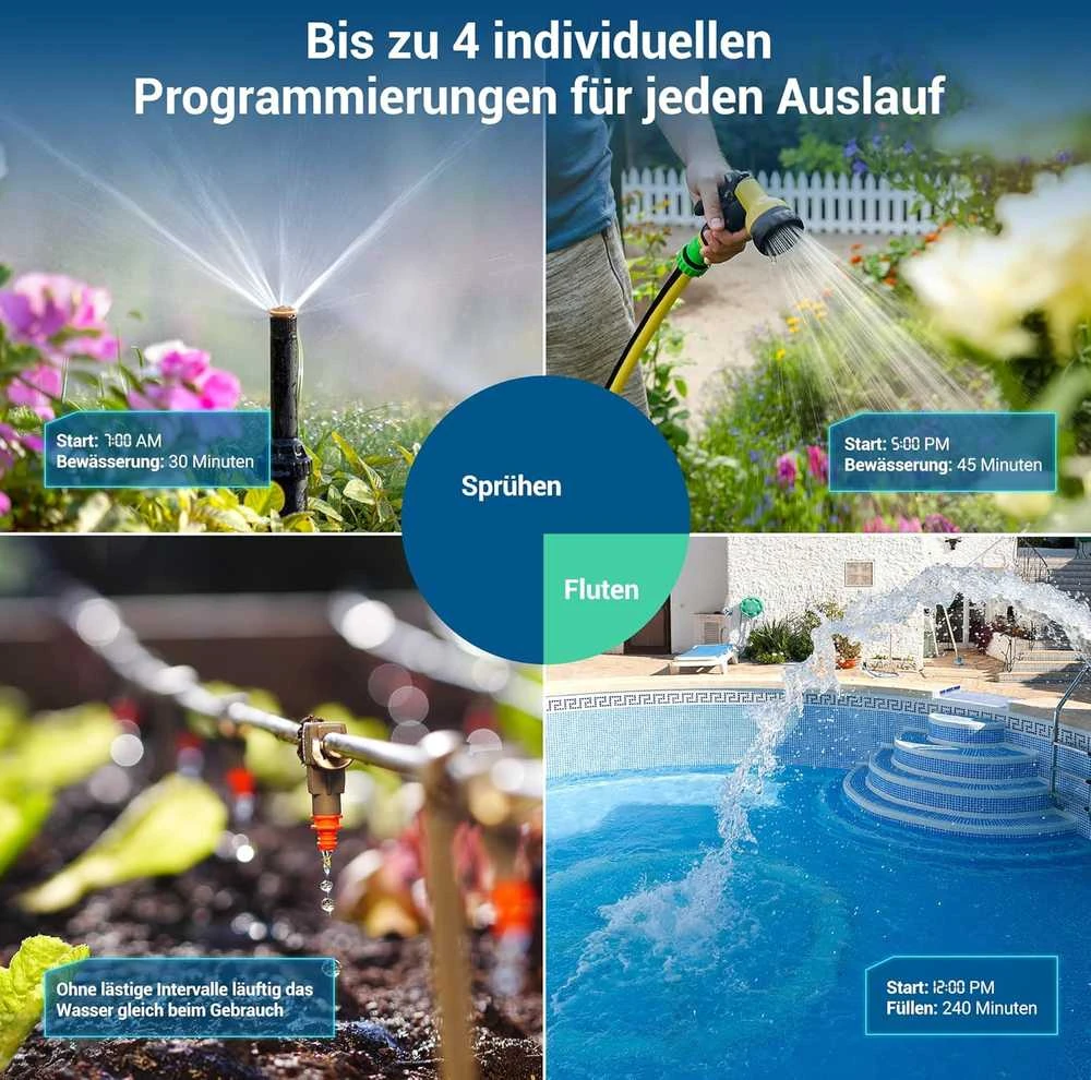 DEWENWILS laistymo valdiklis, 4 zonos, 16 programų, lietaus atidėjimo funkcija, 3/4 colio jungtis