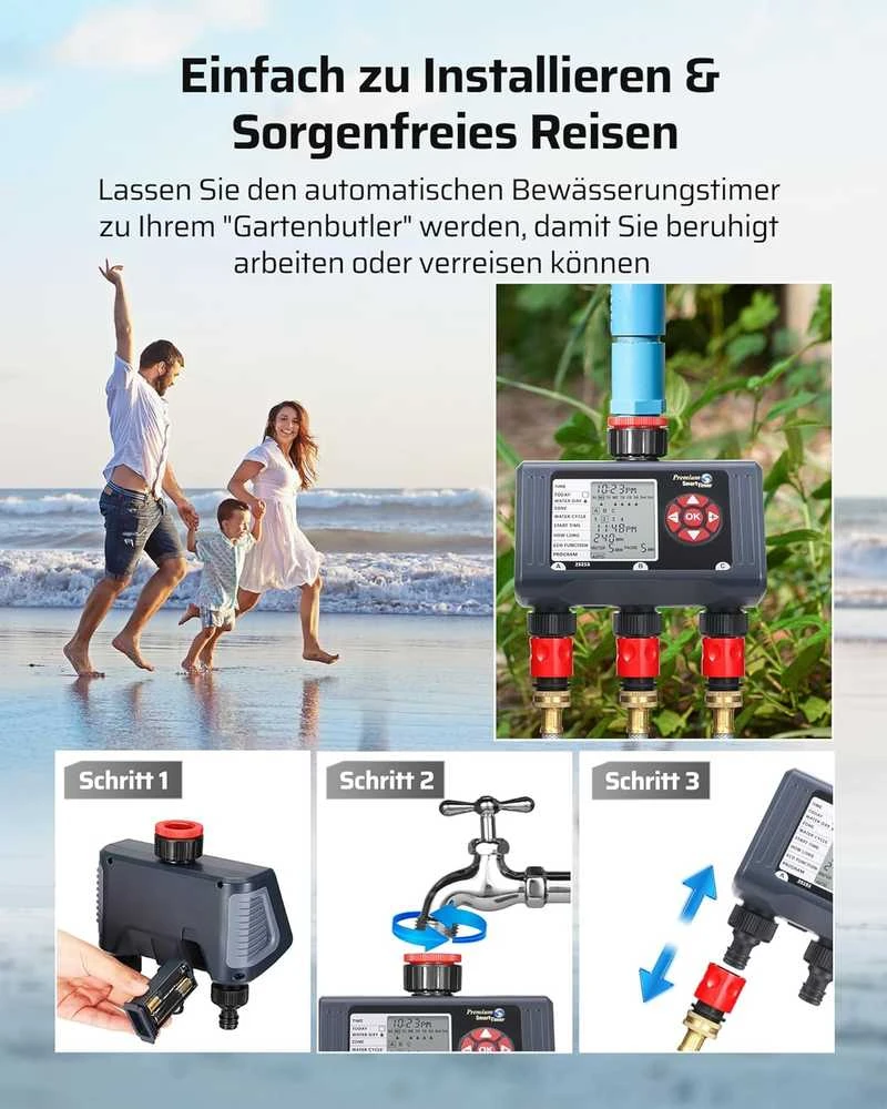 DEWENWILS sodo laistymo laikmatis su 3 išėjimais, 4 programomis, LCD ekranu, automatiniam laistymui