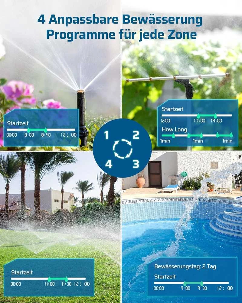 DEWENWILS sodo laistymo laikmatis su 3 išėjimais, 4 programomis, LCD ekranu, automatiniam laistymui