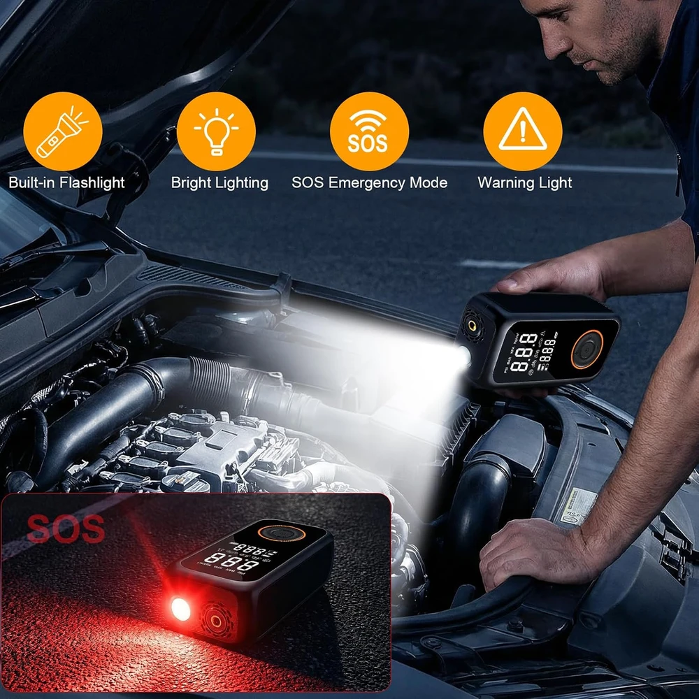 Dictien belaidis padangų kompresorius 150 PSI, 8000 mAh, su LCD ekranu QC-001B
