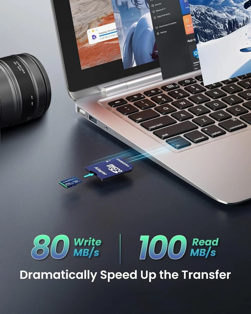 DIGIERA 256 GB Micro SDXC atminties kortelė, UHS-I, 100 MB/s, C10, U3, V30, DGCT100256
