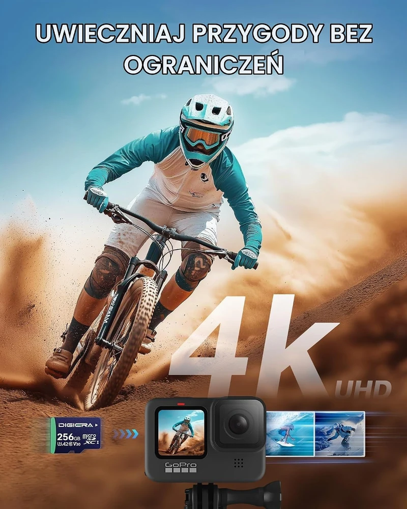 DIGIERA 256 GB Micro SDXC atminties kortelė, UHS-I, 100 MB/s, C10, U3, V30, DGCT100256