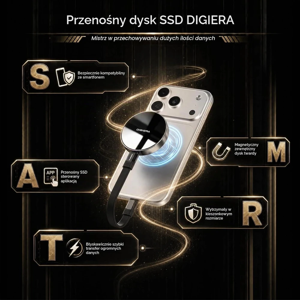 Kietasis diskas DIGIERA išorinis magnetinis SSD diskas 1 TB USB-C 3.2 Gen 2x2 LPS2000M