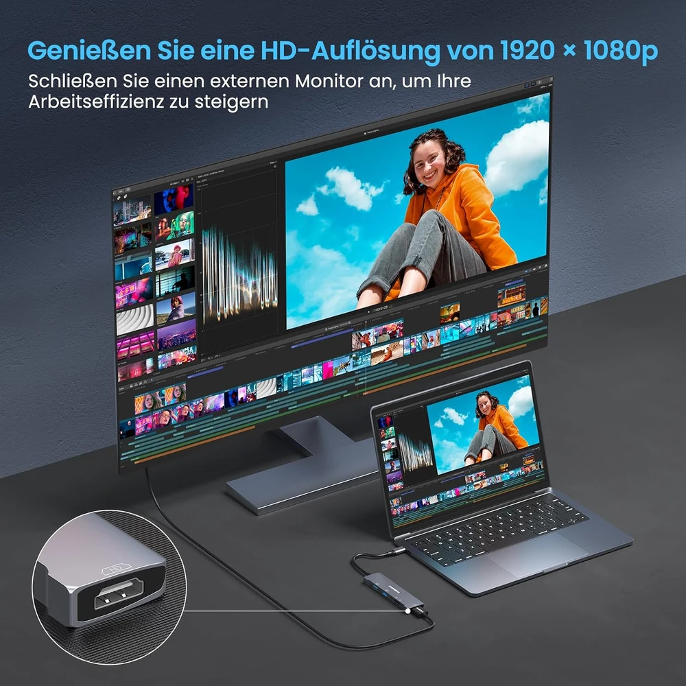 DIGIERA USB-C šakotuvas 5 viename su HDMI 1080p, USB 3.0 5 Gbps ir SD/Micro SD
