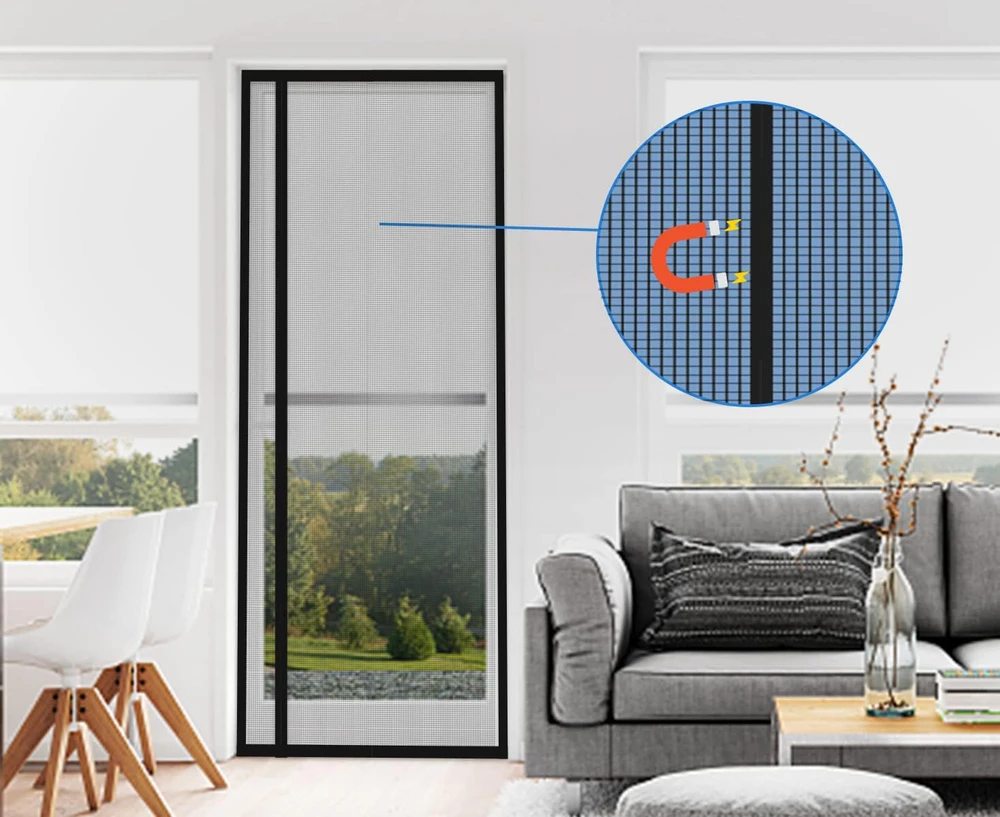 DIKER magnetinis durų tinklelis apsaugai nuo vabzdžių, atidaromas šonu, stiklo pluošto tinklelis 60 × 180 cm