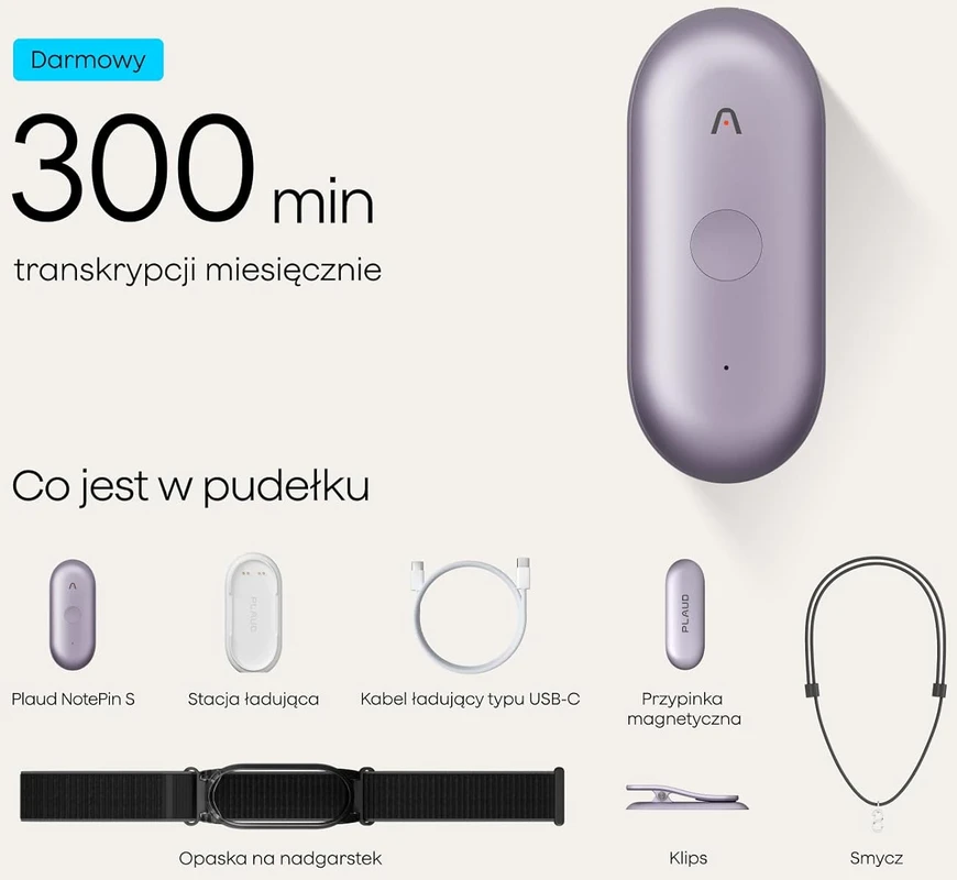 Diktofonas Plaud NotePin S AI balso įrašymo dyktafonas su lietimui jautriu mygtuku, 64 GB, Bluetooth 5, PN0210