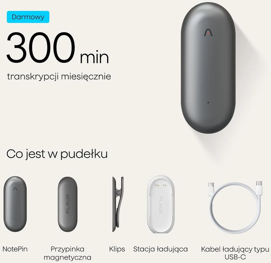 Diktofonas Plaud skaitmeninis dyktafonas su AI, 64 GB atmintimi, Bluetooth ryšiu, NotePin NB-100