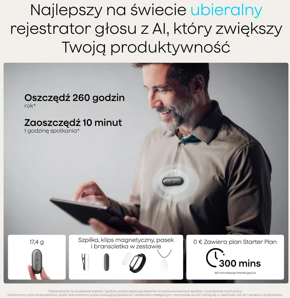 Diktofonas Plaud skaitmeninis dyktofonas NotePin S su 64 GB atmintimi, AI transkripcija, fizinis mygtukas, modelis PN0210