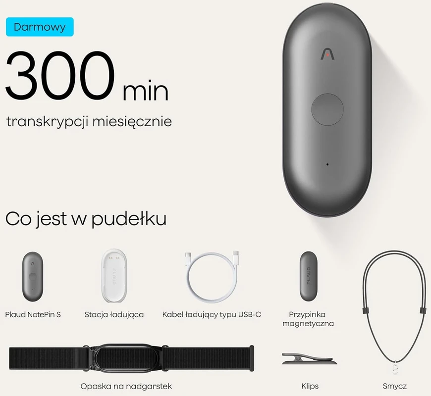 Diktofonas Plaud skaitmeninis dyktofonas NotePin S su 64 GB atmintimi, AI transkripcija, fizinis mygtukas, modelis PN0210