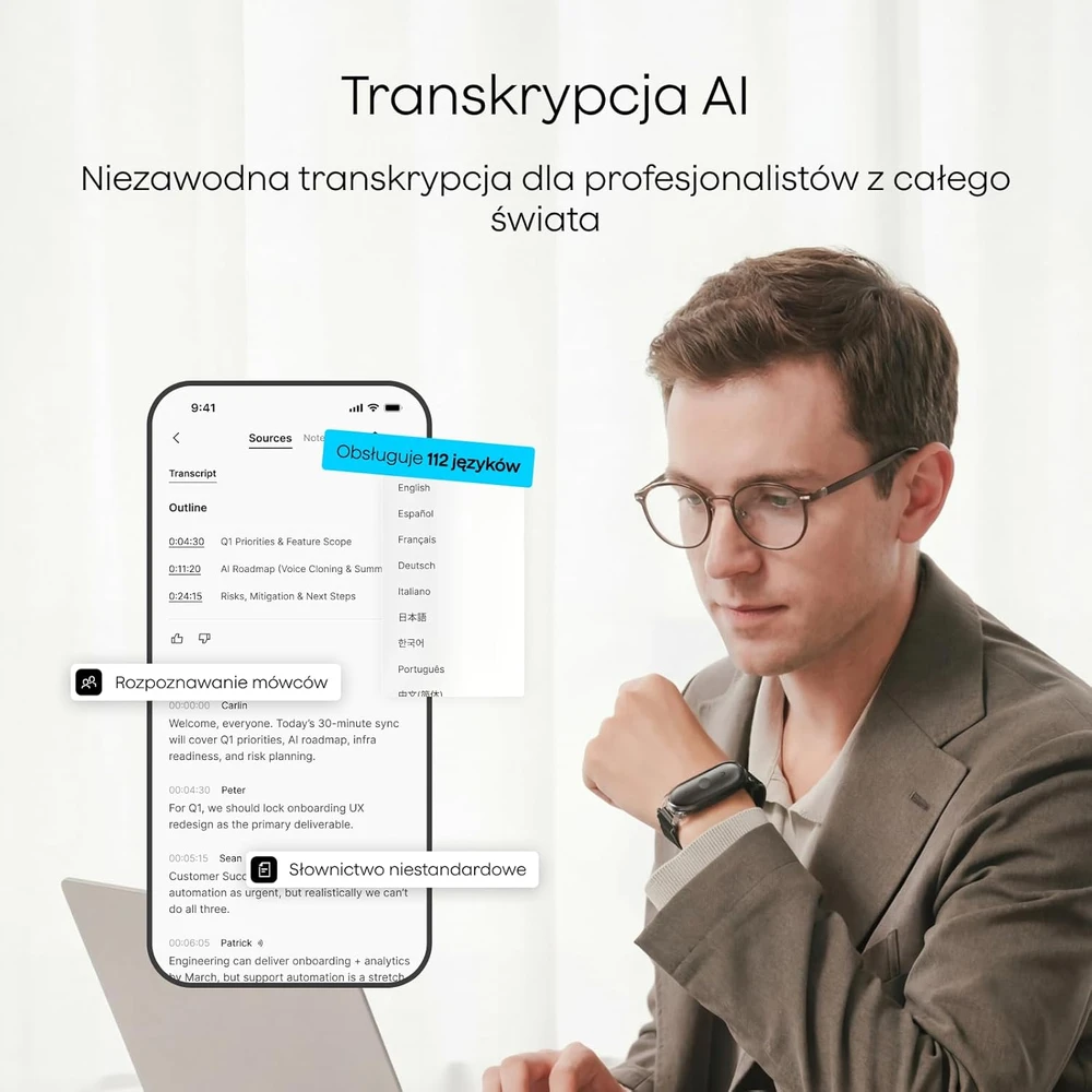 Diktofonas Plaud skaitmeninis dyktofonas NotePin S su 64 GB atmintimi, AI transkripcija, fizinis mygtukas, modelis PN0210