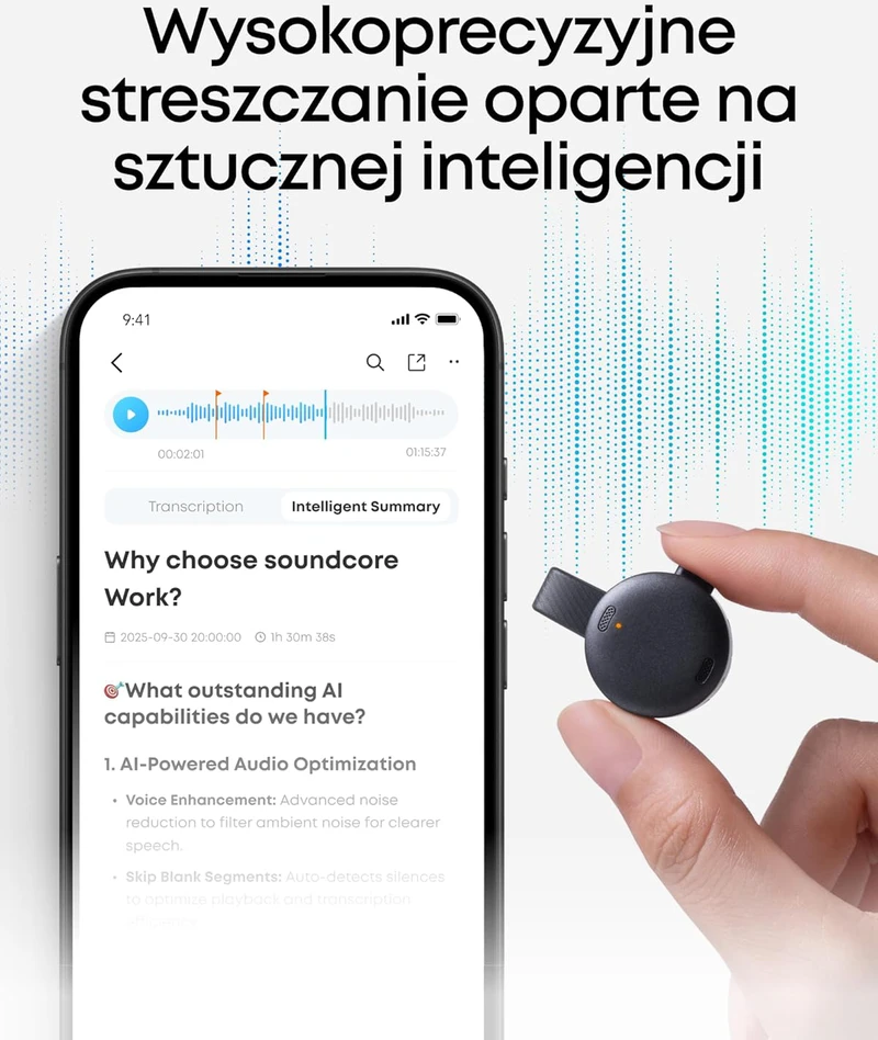 Diktofonas soundcore nešiojamas dirbtinio intelekto dyktafonas su USB-C, 8 GB atmintimi, krawatiniu mikrofonu, D3200