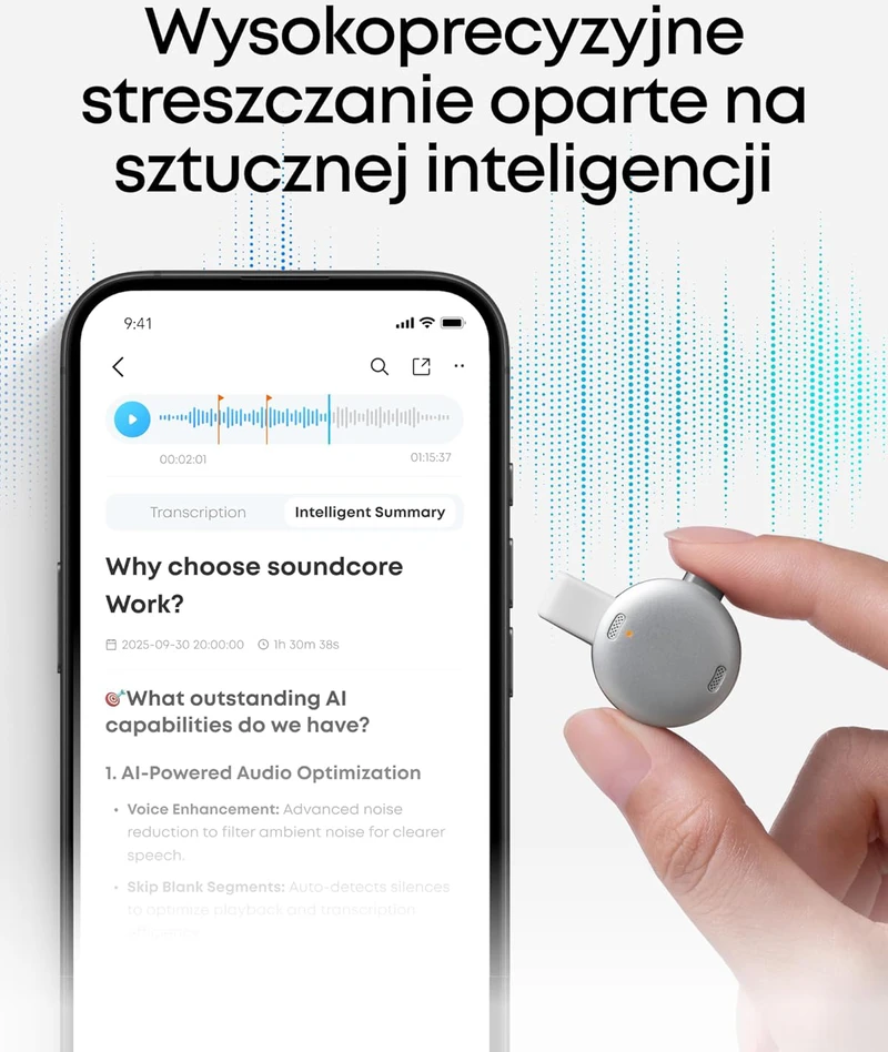 Diktofonas soundcore skaitmeninis diktafonas su dirbtinio intelekto transkripcijos funkcija, USB-C, 8 GB, D3200