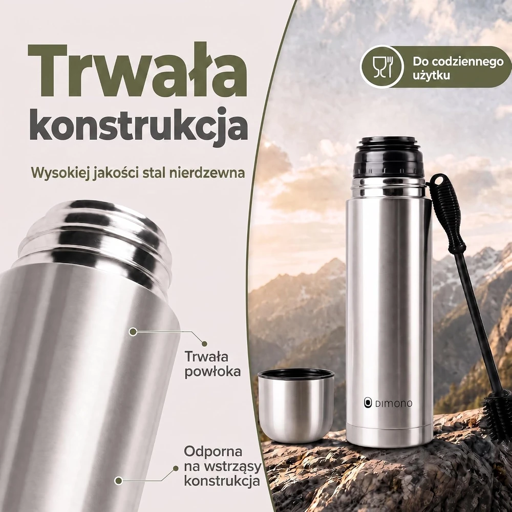 Dimono nerūdijančiojo plieno vakuuminis termosas 1 l su puodeliu