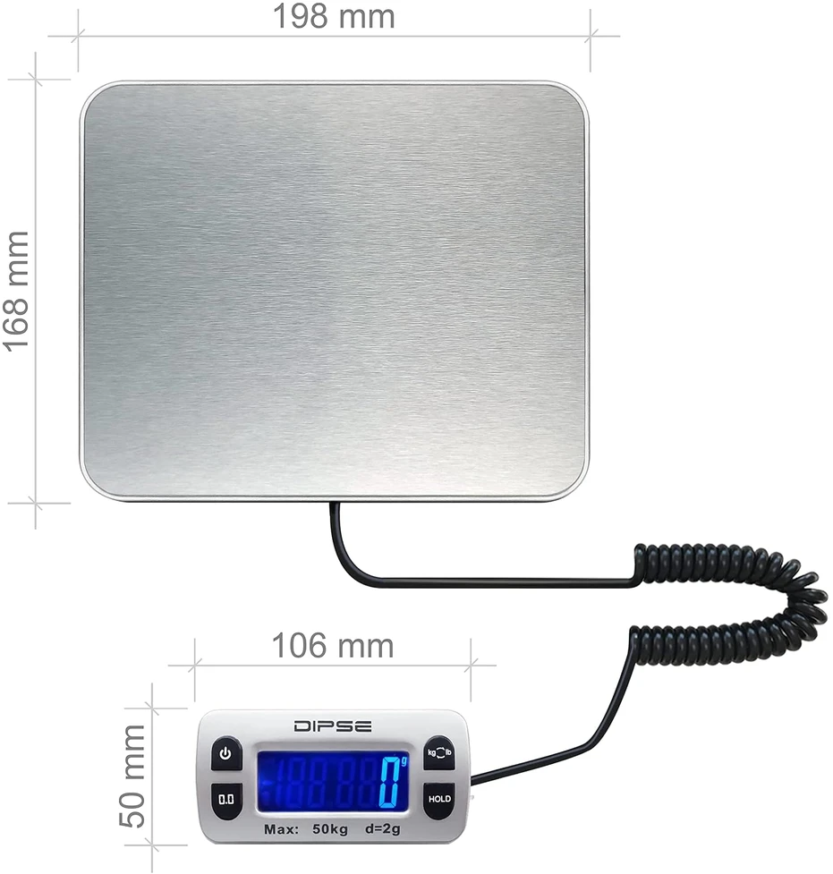 DIPSE siuntinių svarstyklės Parcel Mini iki 50 kg, 2 g tikslumas, DPM50