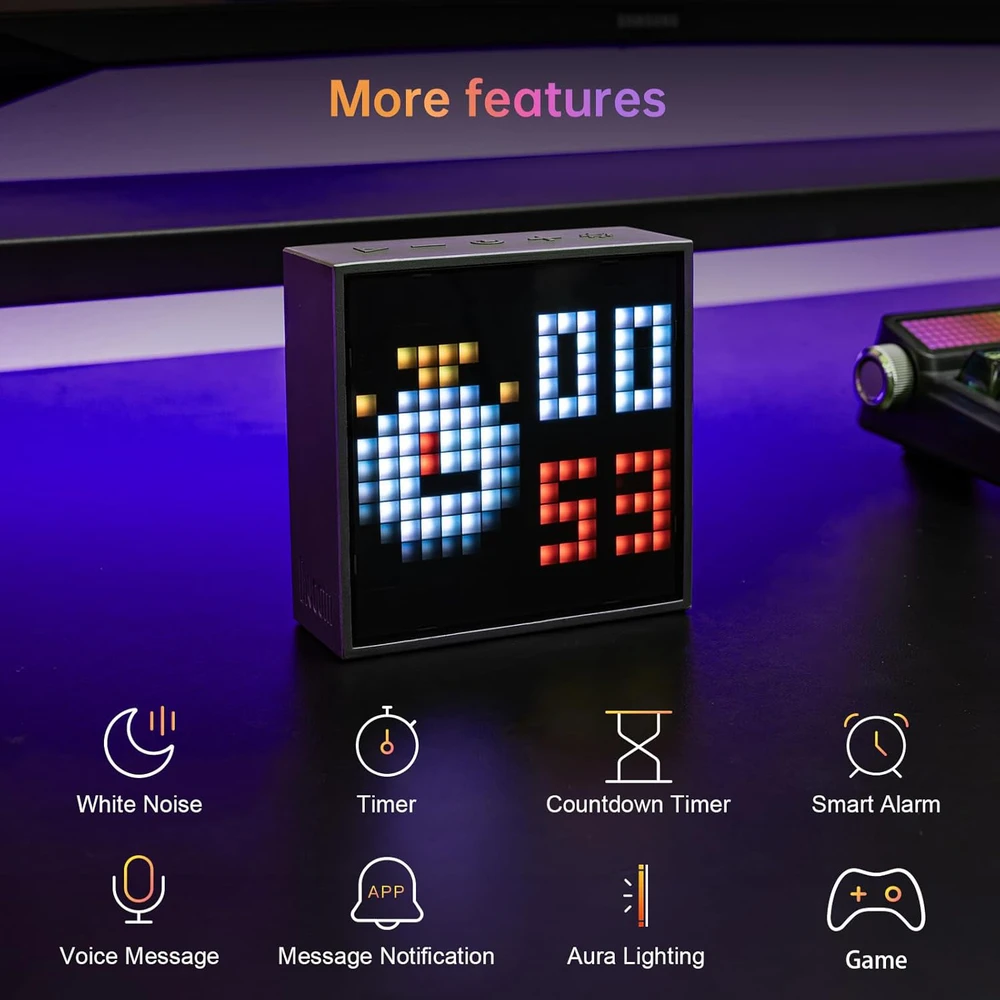 Divoom Bluetooth nešiojamas garsiakalbis su LED ekranu, 6 W galia, juodas, 90100058091