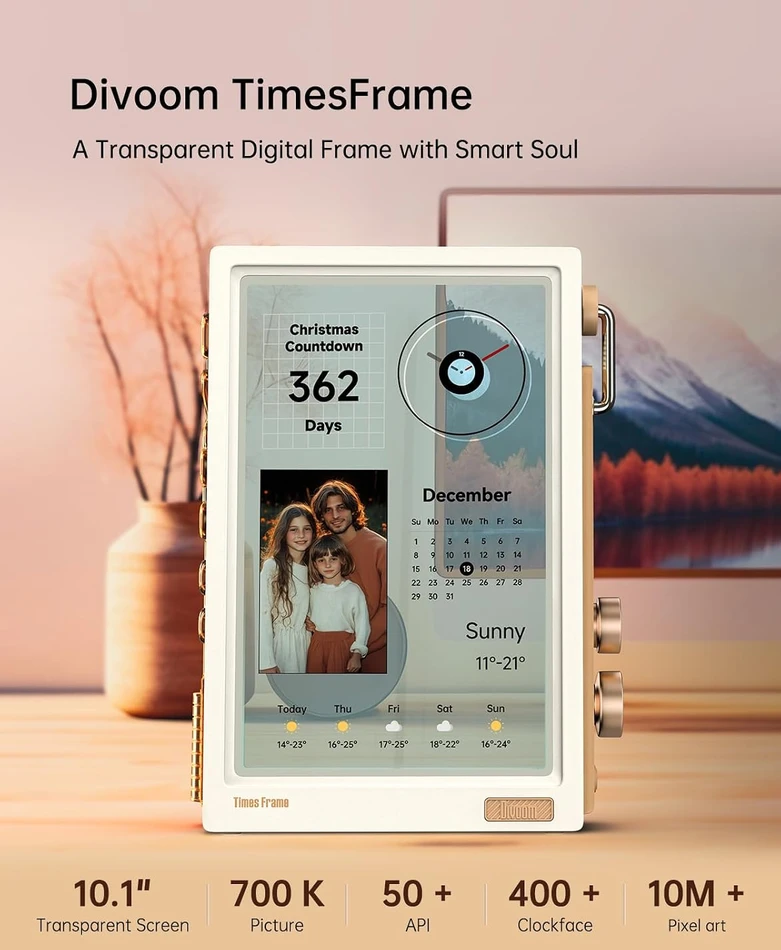 Divoom skaitmeninis nuotraukų rėmelis Times Frame, 10,1 col., Wi-Fi, 64 GB