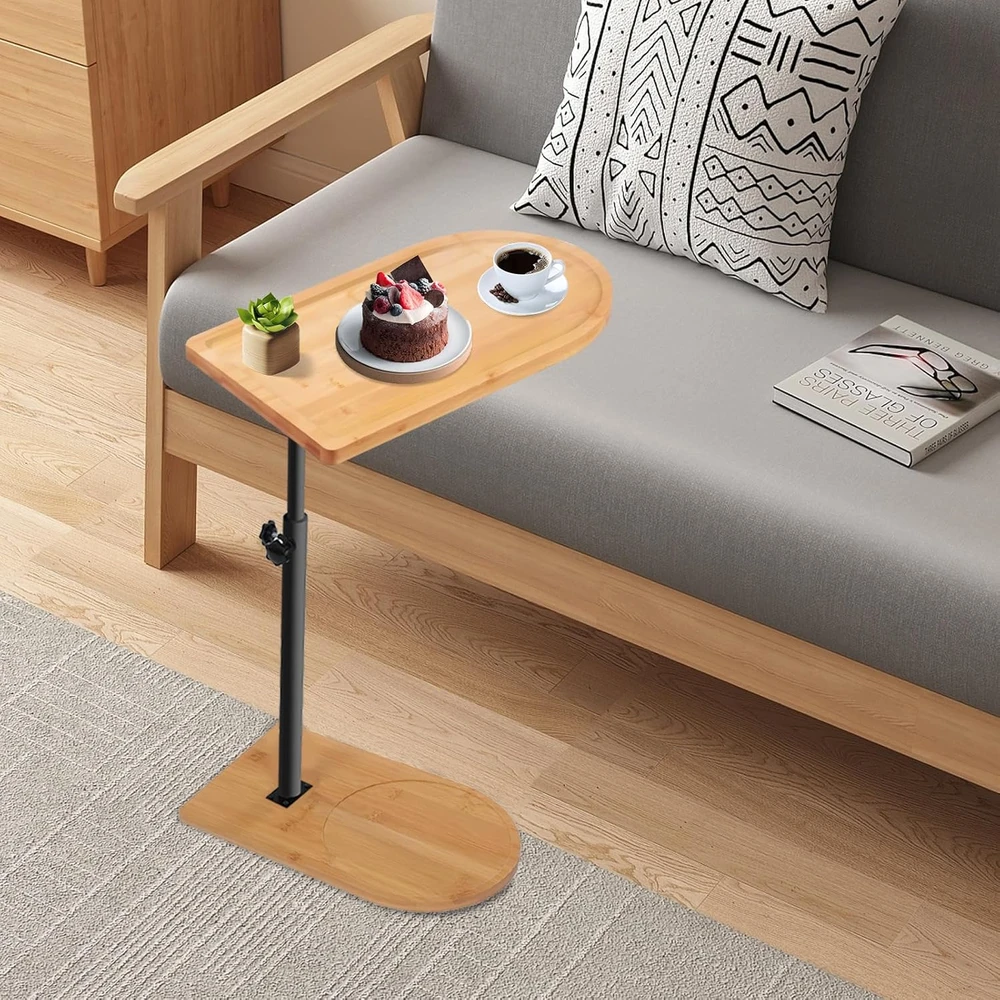 DOKKOME reguliuojamo aukščio kavos staliukas su bambuko paviršiumi, 40x23 cm, 45–83 cm aukščio, sukiojamas 360°