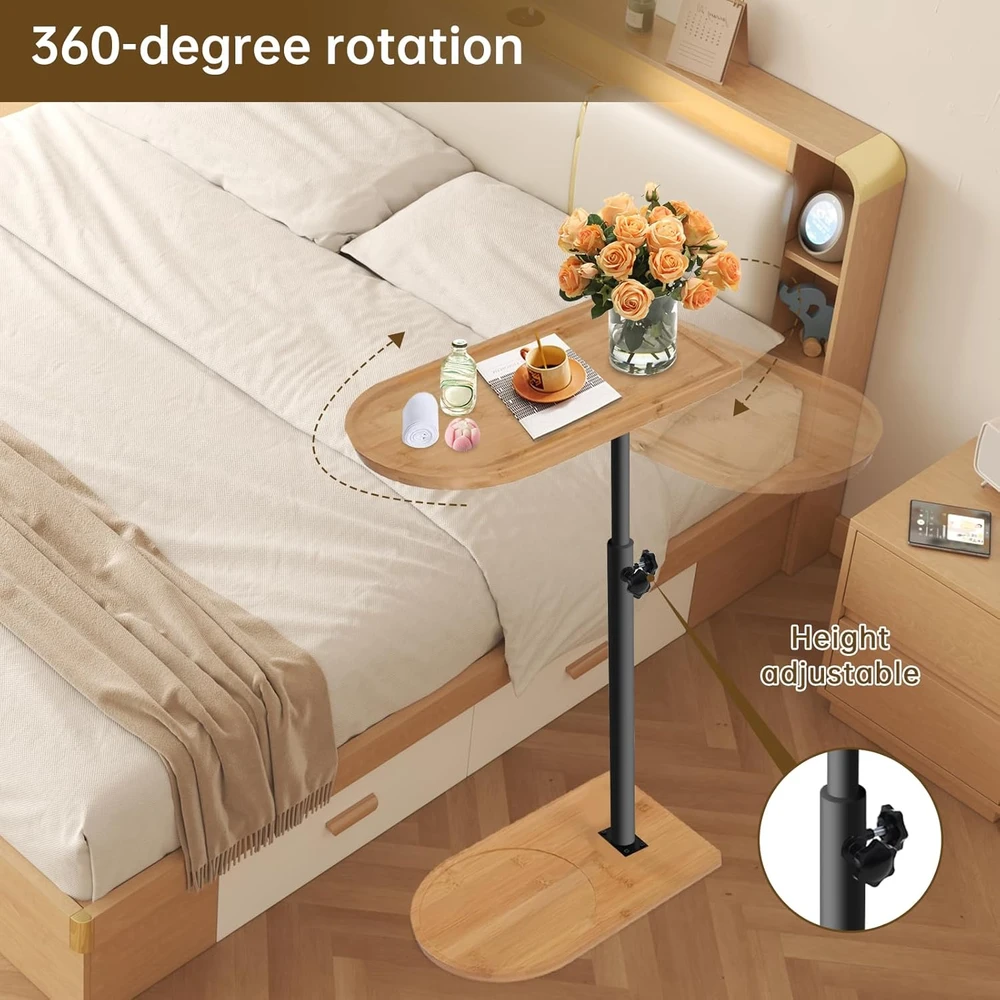 DOKKOME reguliuojamo aukščio kavos staliukas su bambuko paviršiumi, 40x23 cm, 45–83 cm aukščio, sukiojamas 360°