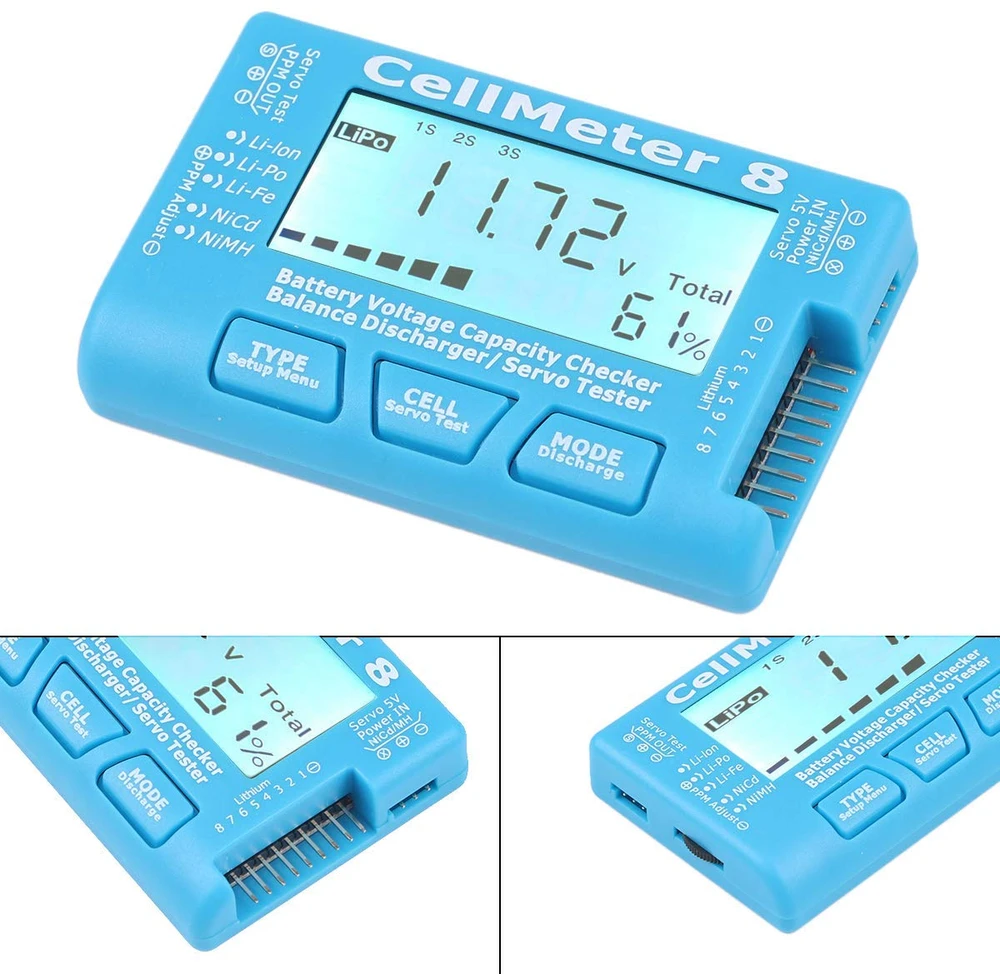 DollaTek akumuliatorių talpos ir įtampos testeris CellMeter 8 LiPo, LiFe, Li-Ion, NiMH, NiCd