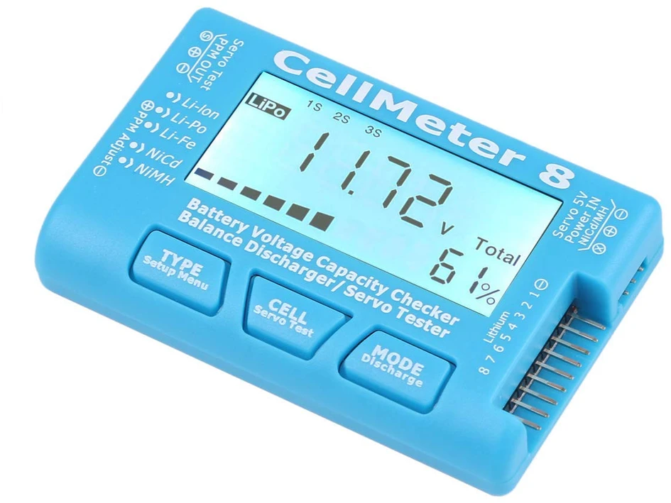 DollaTek akumuliatorių talpos ir įtampos testeris CellMeter 8 LiPo, LiFe, Li-Ion, NiMH, NiCd