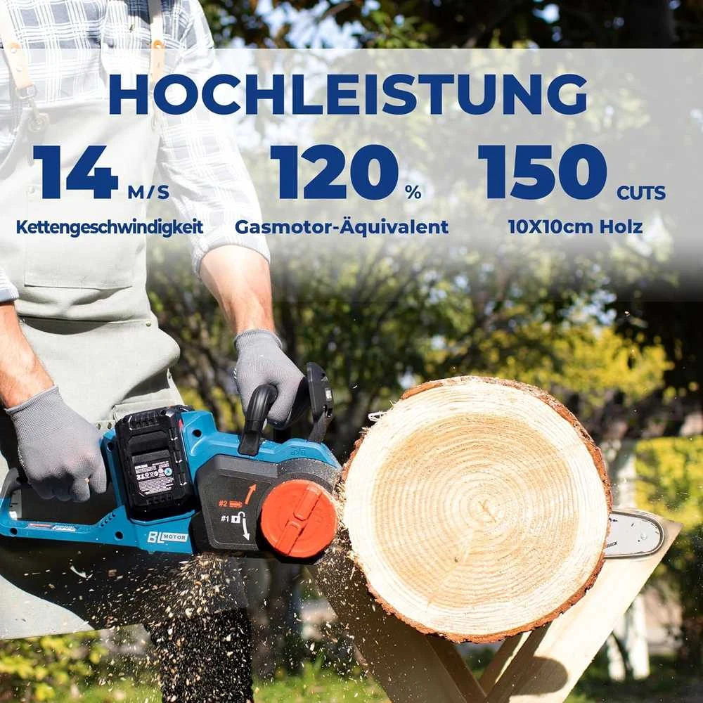 Dong Cheng akumuliatorinis grandininis pjūklas 40 V, 38 cm juostos ilgis, bešepetėlinis variklis DCCS40161