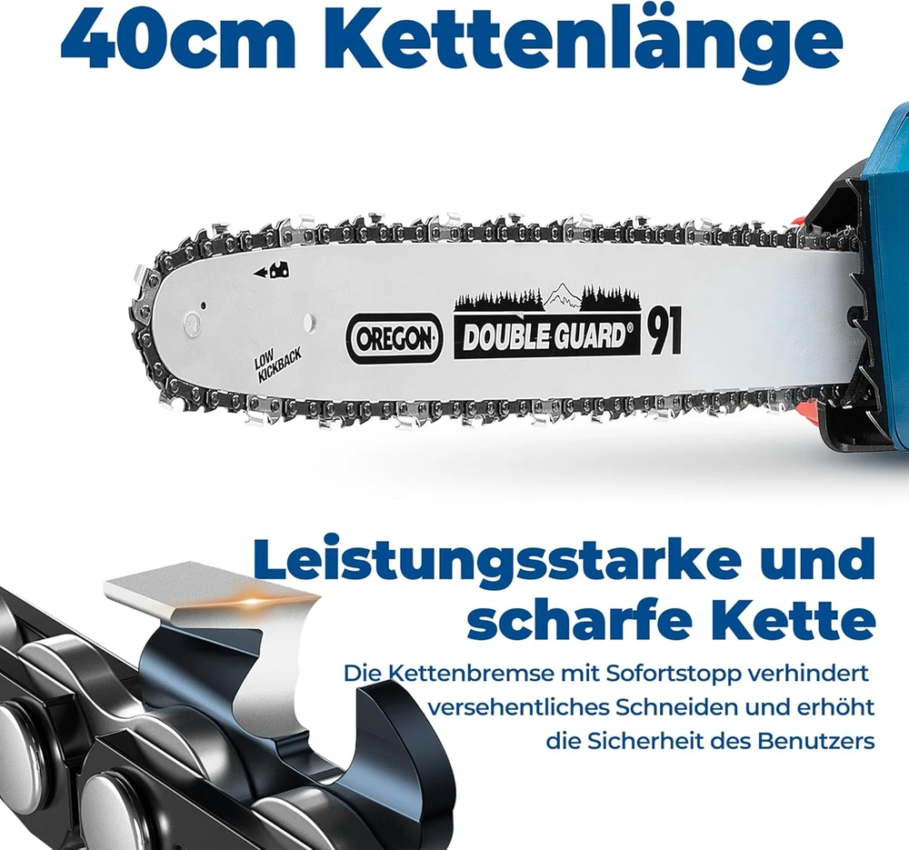 Dong Cheng akumuliatorinis grandininis pjūklas 40 V, 38 cm juostos ilgis, bešepetėlinis variklis DCCS40161